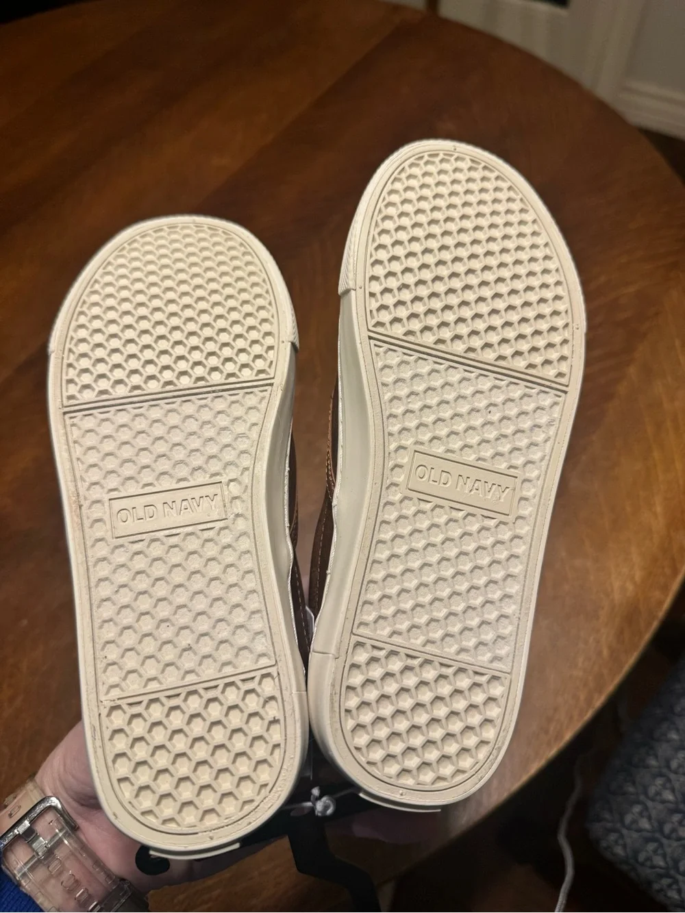 Old Navy Brown Slip-On Kids Dress Shoes with White Trim